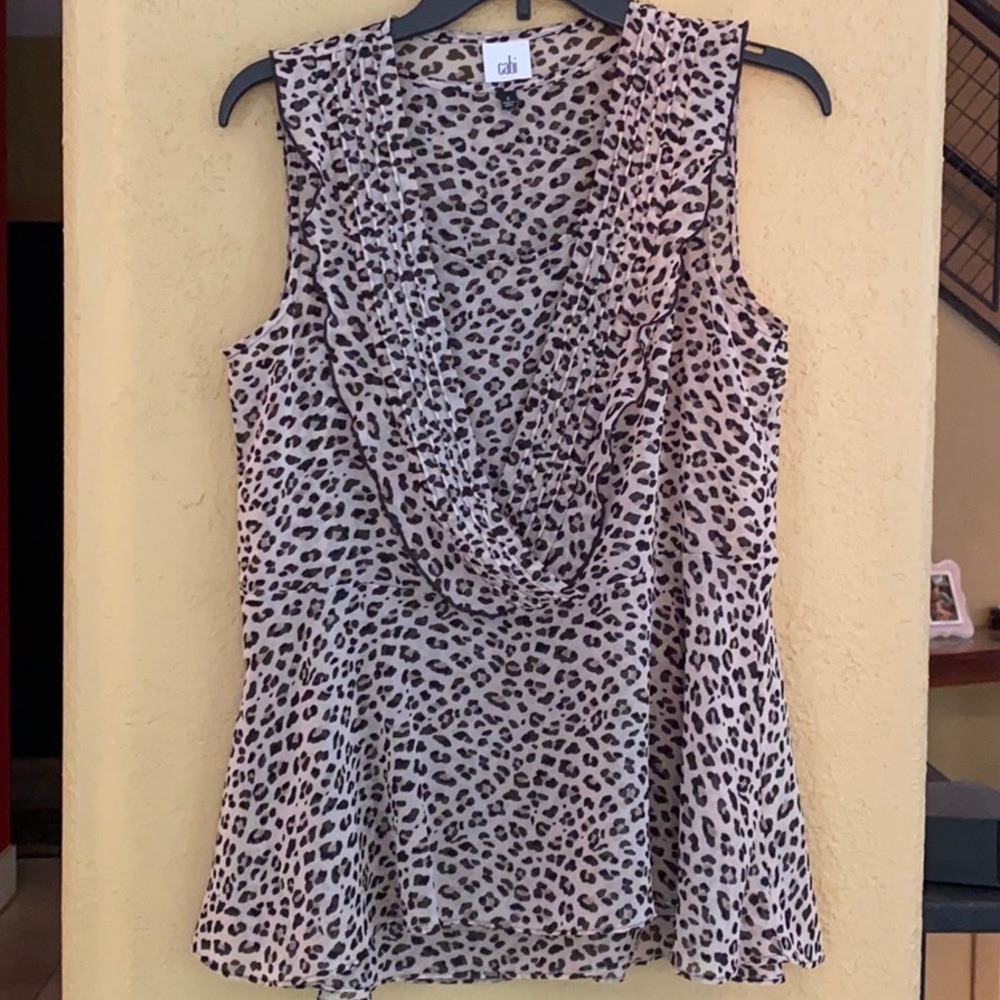 Cabi #3612 Leopard Ruffle Tank Top Small